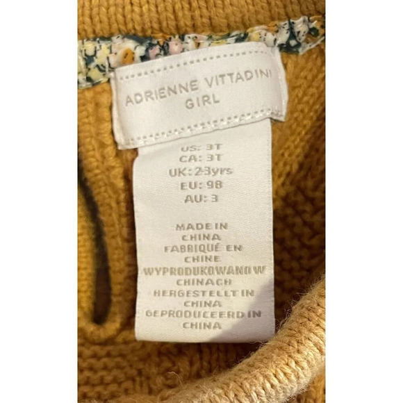 Adrienne Vittadini Girl Gold Cable Knit‎ Sweater Dress 3T Pullover Winter Party - Picture 3 of 6